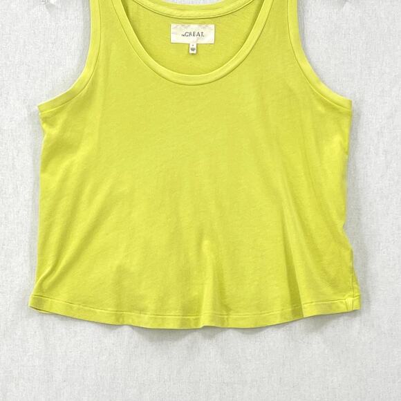 THE GREAT The Sport Tank Womens 0 LIme Zest Green Cropped Relaxed Cotton Scoop - Picture 8 of 15